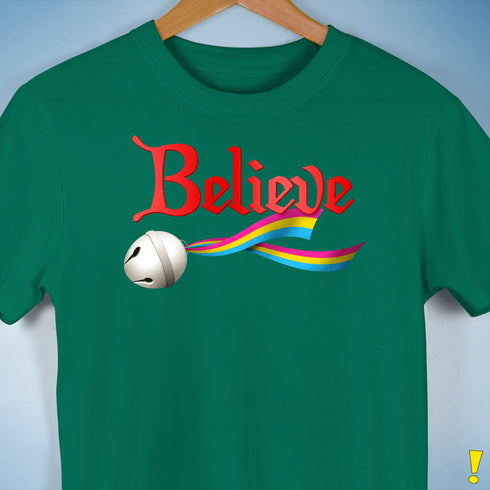 Believe Pansexual Pride Jingle Bell Premium Unisex T-Shirt - Kelly Green